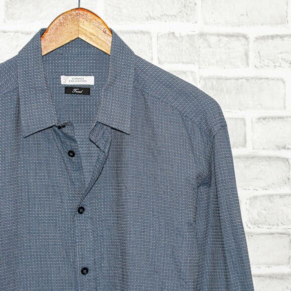 VERSACE Collection Trend Button up Shirt Textured Blue Size 17 - Picture 1 of 8